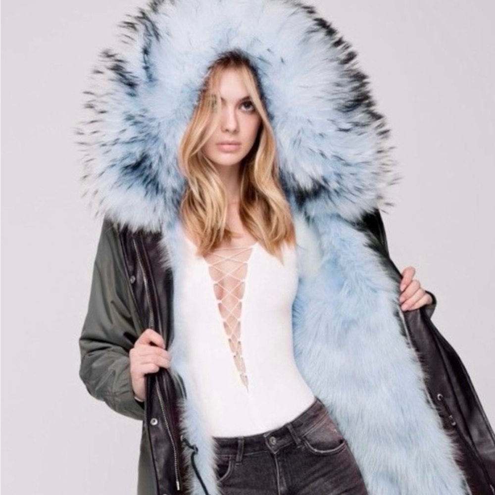 Nicole Benisti Fur Lined Chelsea Parker in Military /Sky Blue